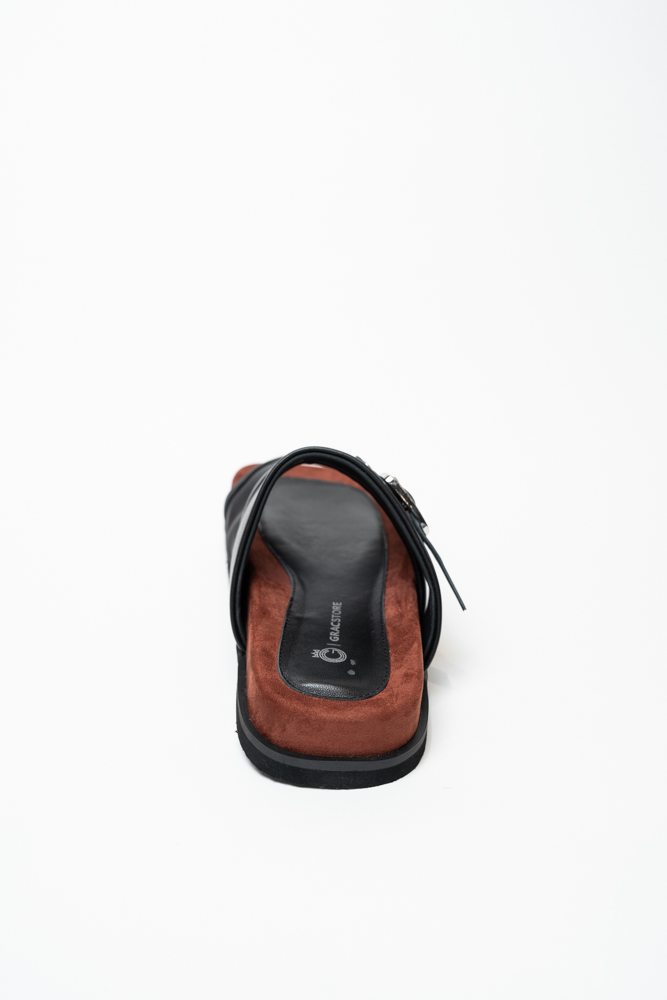 Сабо женские, арт F7188-6-1, натуральная кожа/текстиль, цвет черн.