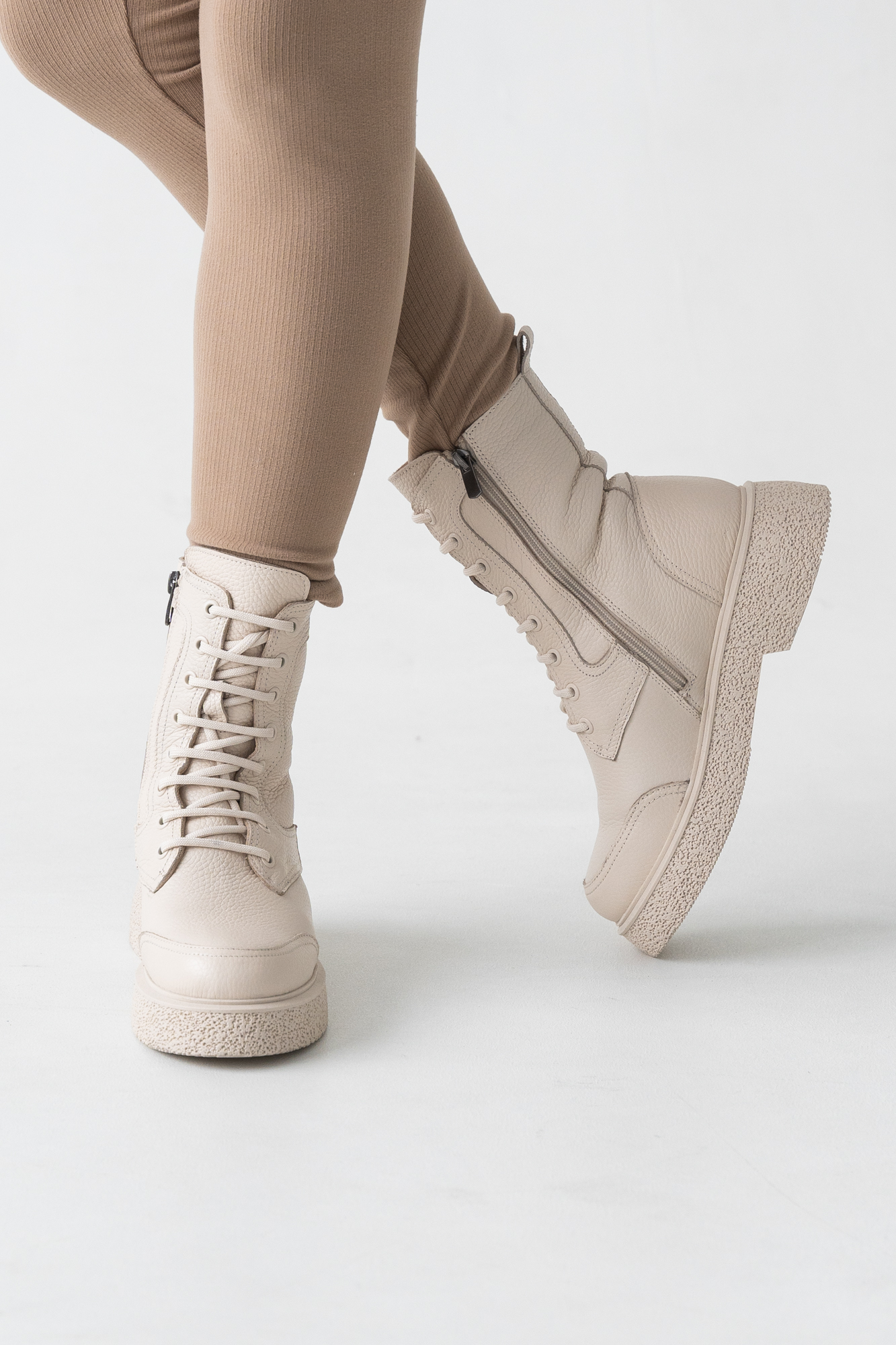 Ботинки женские, арт 35706-682-T2,  натуральная кожа, цвет крем.