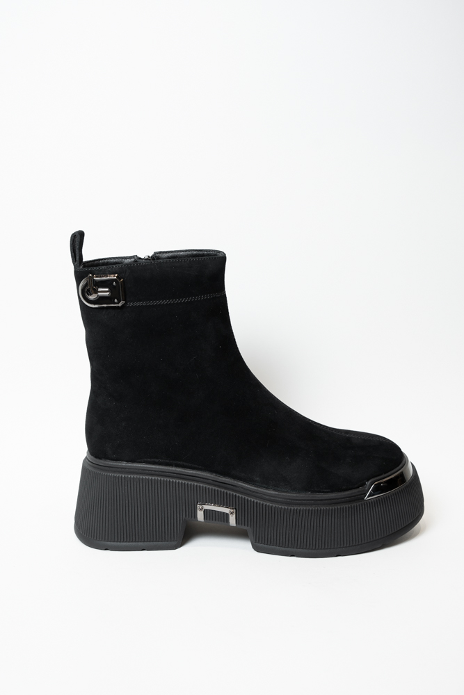 Ботинки женские, арт 6237M-J260-YF100, натуральная замша, цвет черн.