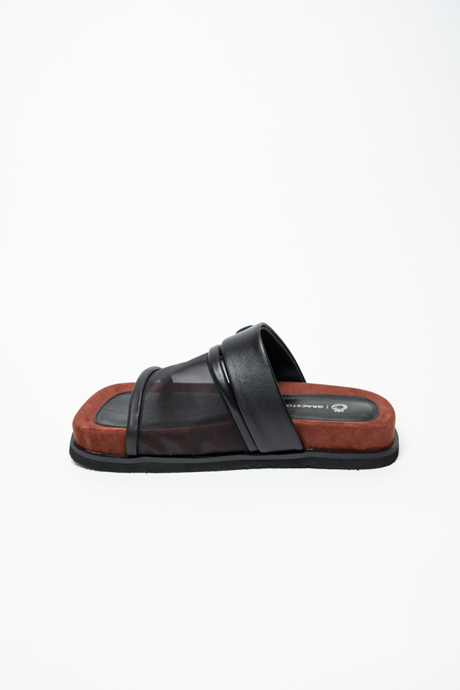 Сабо женские, арт F7188-6-1, натуральная кожа/текстиль, цвет черн.