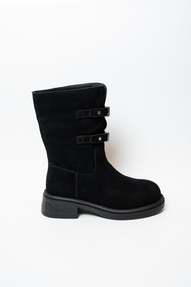 Ботинки женские, арт M3077BM-1-H, натуральная замша, цвет черн.