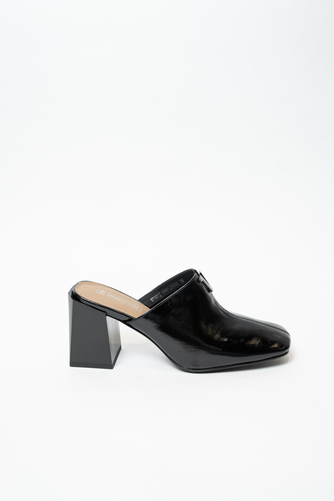 Сабо женские, арт 1F7695T-0902-A2656A, натуральная лакированная кожа, цвет черн.