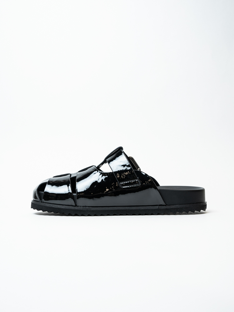 Сабо женские, арт L503-2-H, натуральная лакированная кожа, цвет черн.