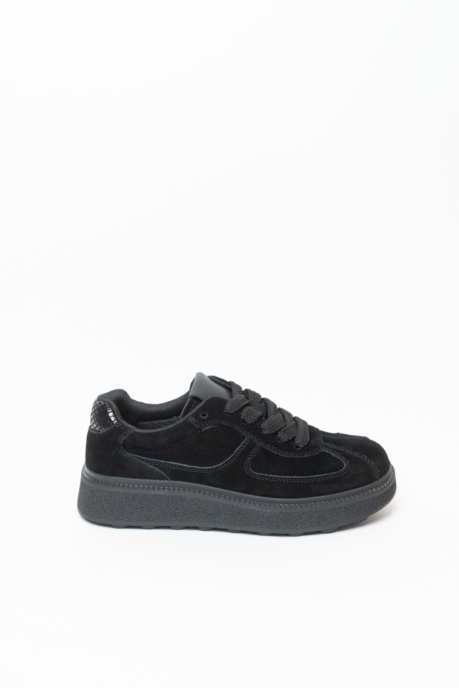 Кроссовки женские, арт K-YD-7270-1-R001, натуральная замша, цвет черн.