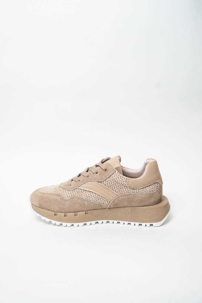 Кроссовки женские, арт 719-005, натуральная замша/текстиль, цвет беж.