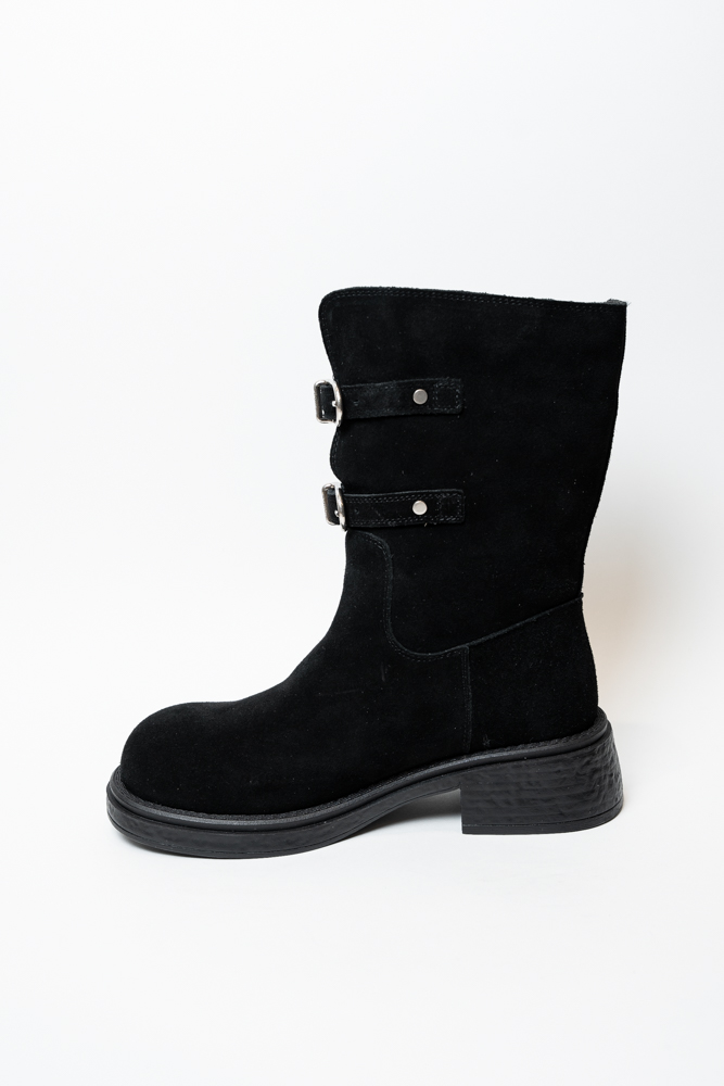Ботинки женские, арт M3077BM-1-H, натуральная замша, цвет черн.