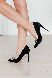 Туфли женские, арт HS-1533-689B, натуральная замша, цвет черный
