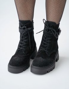 Ботинки женские, арт 25002-317, натуральная замша, цвет черн.